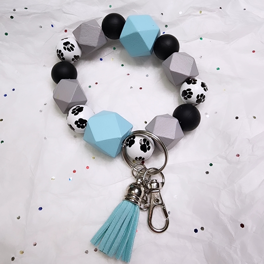 Paw Print Beaded Wristlet Keychain with Tassel